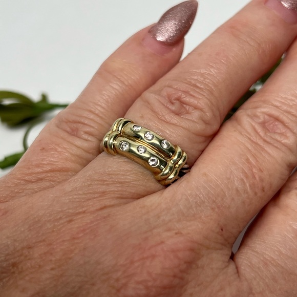 David Yurman Diamond Double Row Metro Cable Ring  .925/14K - Picture 3 of 11